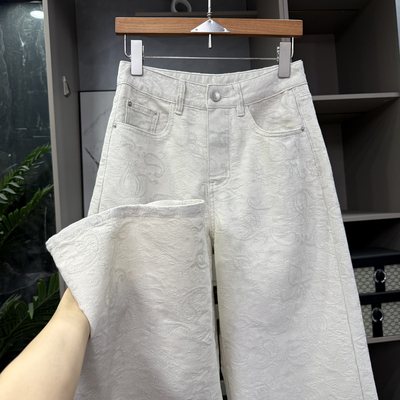 N货！重工提花中高腰牛仔直筒裤