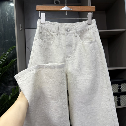 N货！重工提花中高腰牛仔直筒裤