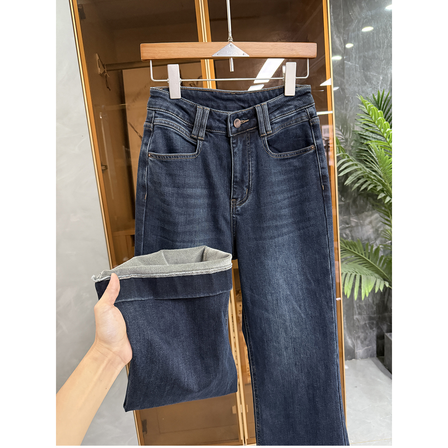 Q货！微弹磨毛中高腰牛仔喇叭裤