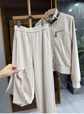 工厂P牌款！运动拉链卫衣外套+休闲长裤套装女   9M02303~JS