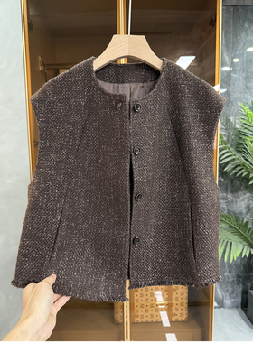 口碑工厂！自带高ji感！金丝绵羊毛圆领短马甲女   737051~JS