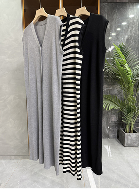 清仓不予退换！力！V领无袖针织开衫背心连衣裙Q85536~ME