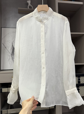 P牌设计师款！双层立领真丝欧根纱长袖衬衫上衣女   761369~ZY