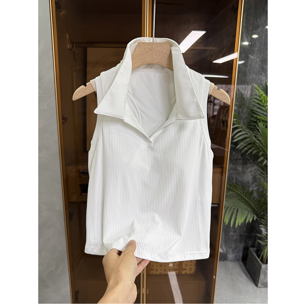 夏日好物！舒适还显瘦！含胸垫V领无袖背心短上衣女   BX2017~JS