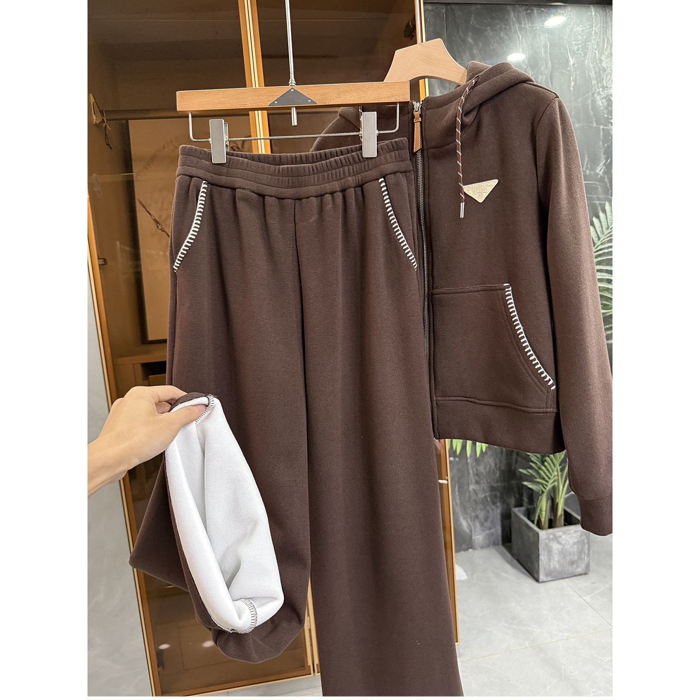 N货！加绒连帽卫衣外套+长裤套装