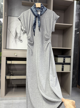 清仓不予退换！都夸！收腰压褶方巾圆领飞飞袖连衣裙Q85508~ZY