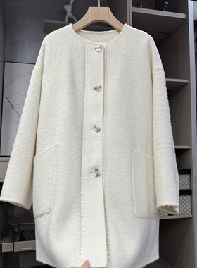 清仓不予退换！款！宽松羊毛双面呢圆领大衣外套女AS1129~ZY