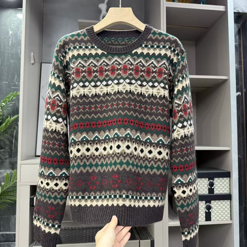 复古提花费尔岛羊绒羊毛针织毛衣