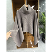 yuan厂单 E25291 保暖又显气质 绵羊毛高领针织披肩上衣女