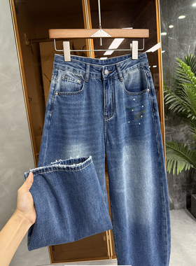 太jue了！藏肉显瘦！重工洗水中高腰牛仔镰刀九分裤女 M778737~JS
