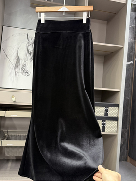 冬款！优雅法式！加厚绒丝绒高腰鱼尾半身裙女    168675~ZY