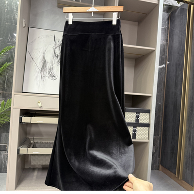 法式！加厚绒丝绒高腰鱼尾半身裙