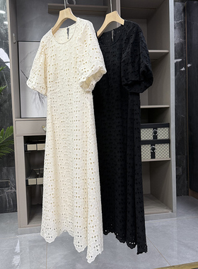 清仓不予退换！高度！刺绣镂空棉质圆领泡泡袖连衣裙M02167~ZY