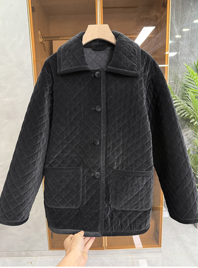 炸裂推荐！yuan单！宽松丝绒菱格棉服翻领外套女    MZ25530~JS