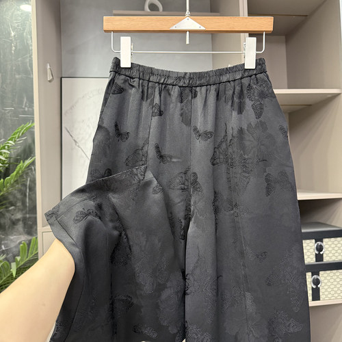 提花松紧腰休闲阔腿镰刀九分裤