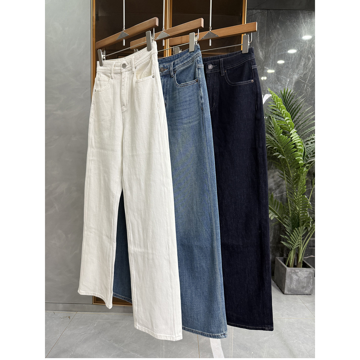 大N货！四面弹中高腰牛仔直筒裤