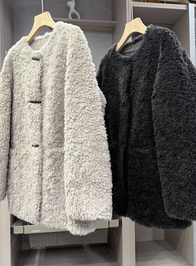 yuan单尖货！宽松皮毛一体羊羔毛羊毛圆领外套女     Y8138~ZY