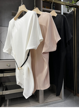 清仓不予退换！法柜P簰！宽松真丝重绉不规则短袖上衣女57235