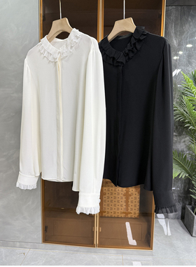 咆哮推！展会订单！真丝重绉荷叶领长袖衬衫上衣女    D2636~ME