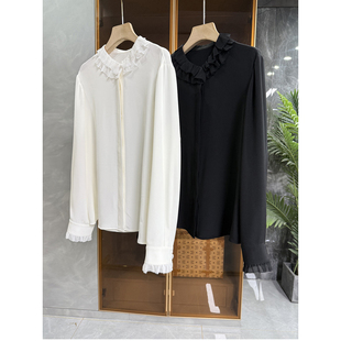 咆哮推！展会订单！真丝重绉荷叶领长袖衬衫上衣女    D2636~ME