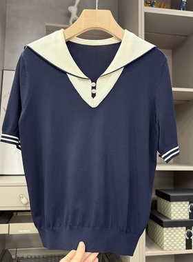 清仓不予退换！！海军风拼色针织衫条纹短袖上衣女D00284~ZY