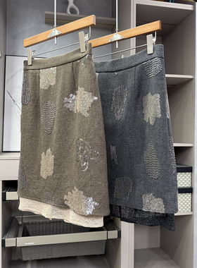 尖货！自带高ji气质感！重工钉珠亮片高腰包臀半身裙女 301225~ZY