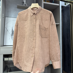 清仓不予退换！松复古条纹真丝棉长袖衬衫上衣女M1946~ZY