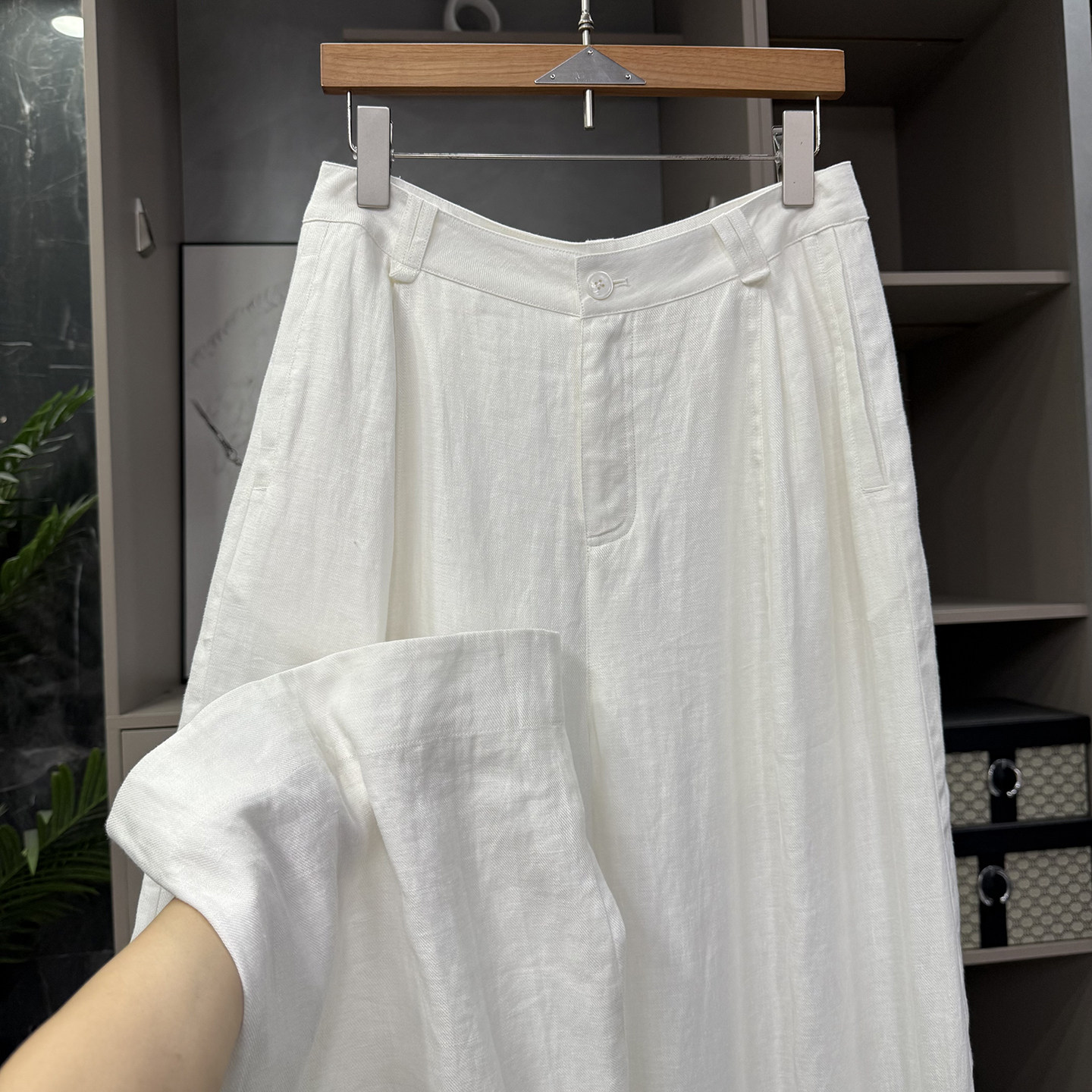 高ji感老钱风！清凉透气亚麻高腰休闲阔腿西裤女  26296~ZY