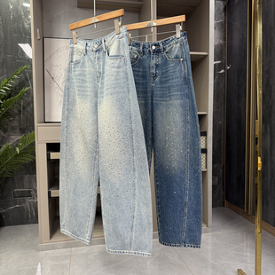 高个子收！INS风！重工烫钻高腰牛仔阔腿镰刀裤女  NZ25967~ZY