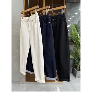 D92667 Q货Q货 女 高腰后松紧牛仔老爹裤 藏肉显瘦