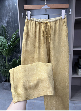 中式篙货！清爽显瘦！真丝花罗炒色松紧休闲直筒裤女 240312-5~ME