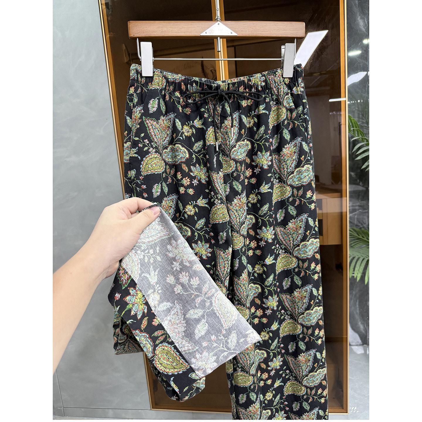 清仓不予退换！复古印花天丝亚麻松紧腰休闲直筒裤女66997~ME,女装/女士精品,休闲裤,淘宝优惠券,粉丝福利购,淘宝优惠卷