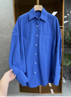 INS风！慵懒时髦！宽松克莱因蓝男友风长袖棉衬衫上衣女 A3051~ME