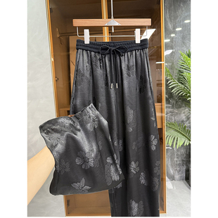 246411C 中式 女 拼接松紧腰真丝提花休闲镰刀阔腿裤 gao货