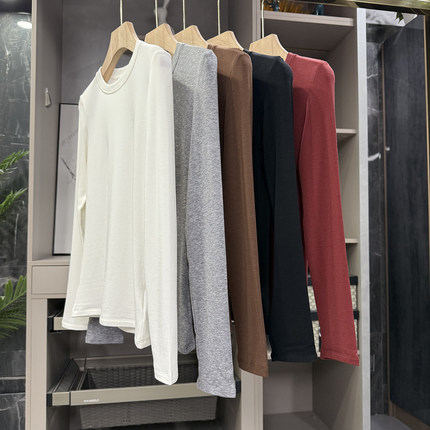 穿上不想脱！磨毛正肩羊毛圆领长袖打底衫T恤女   96603~ZY