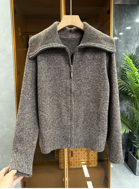 大工厂P牌料！柔糯花纱羊毛拉链针织毛衣外套女   252193~JS