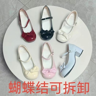 优雅蝴蝶结低跟单鞋 木马原创Lolita圆头lo鞋 甜心可可 现货