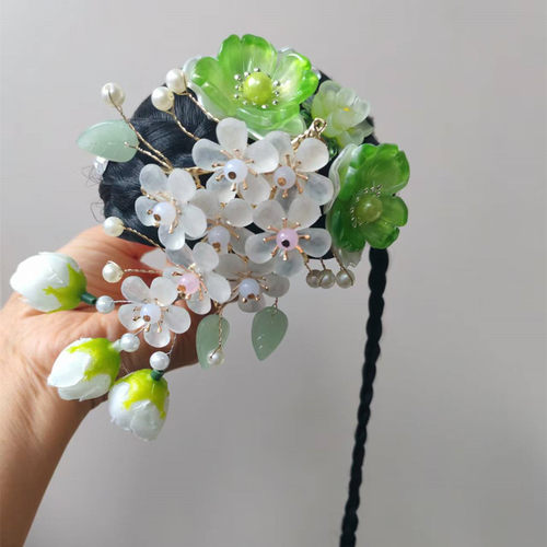 古典舞蹈茉莉花演出头饰茉莉情怀开场舞假发头饰发饰表演艺考发髻