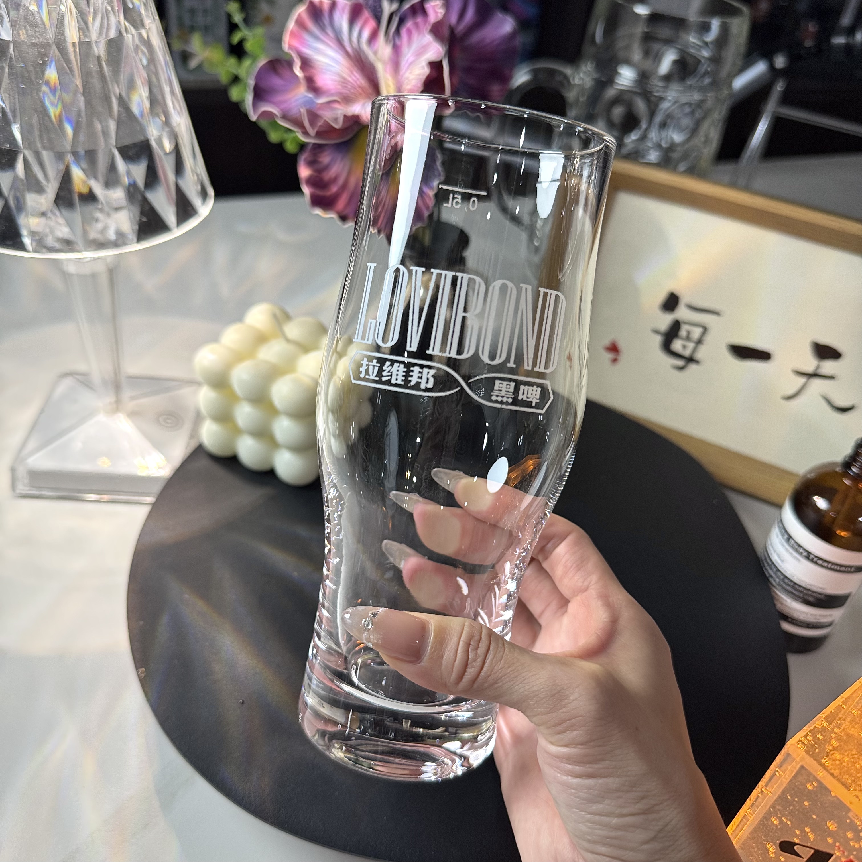 雪花拉维邦黑啤酒玻璃杯子透明酒吧家用拉格扎啤商用杯ktv夜店