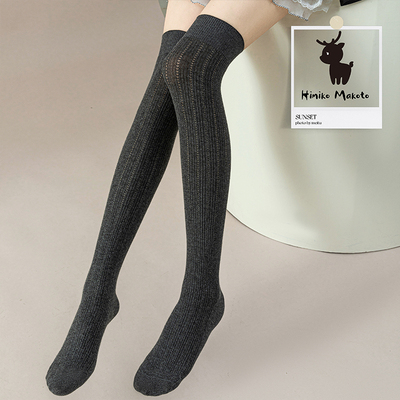 ins黑白网眼精梳棉高筒小腿袜jk洛丽塔学院风堆堆袜子女过膝中筒