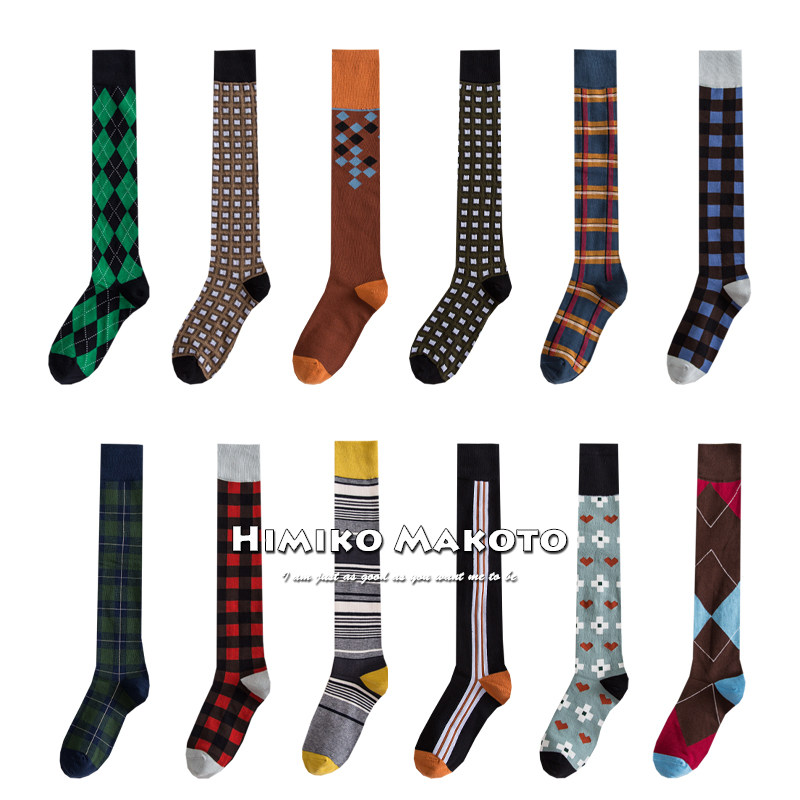 ins网红小腿袜女韩版街头潮拍高筒袜精梳棉及膝袜格子长筒袜子女,女士内衣/男士内衣/家居服,长筒袜,淘宝优惠券,粉丝福利购,淘宝优惠卷