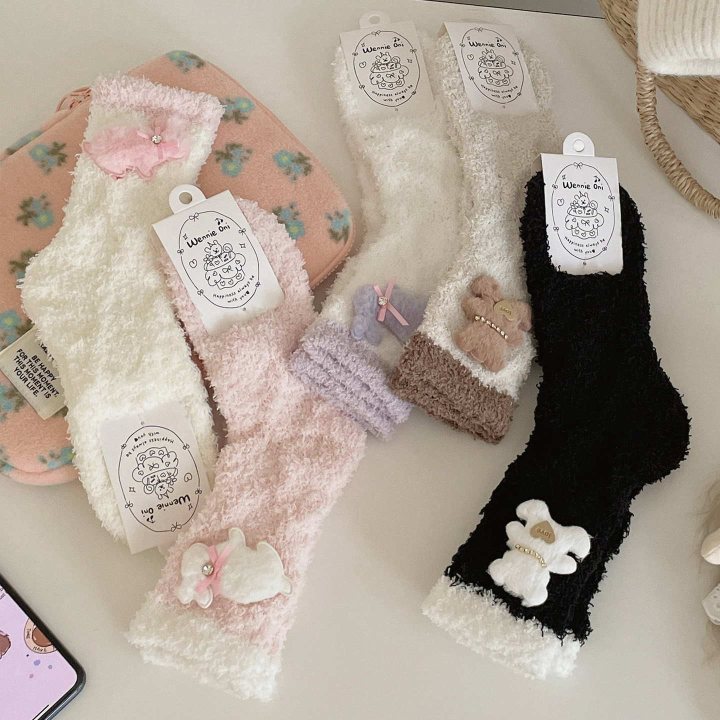 ins风兔子挂饰珊瑚绒堆堆袜冬保暖日系可爱中筒韩家居地板袜子女,女士内衣/男士内衣/家居服,长筒袜,淘宝优惠券,粉丝福利购,淘宝优惠卷