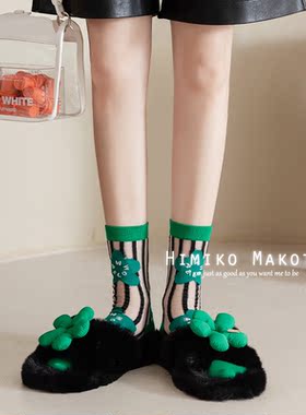 绿色系ins春夏玻璃丝中筒日系卡丝透明水晶丝袜袜子女夏季薄女袜