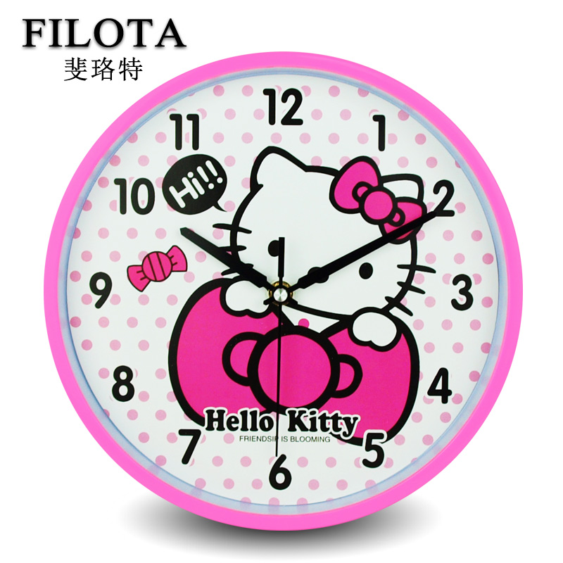 【天天特价】儿童房钟表客厅挂钟hello kitty卡通钟可爱时钟壁钟