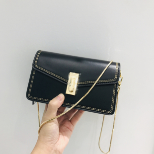 双肩带韩版 羊皮车缝线单肩包斜挎包 锁扣小方包女链条包包2025新款