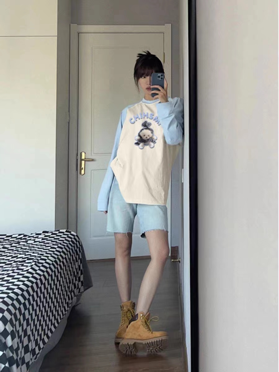 纯棉酒红色长袖t恤女秋冬薄款