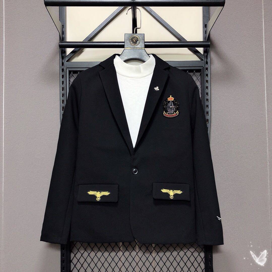 西装外套男韩版刺绣西服上衣修身百搭伴郎服精神小伙休闲商务正装