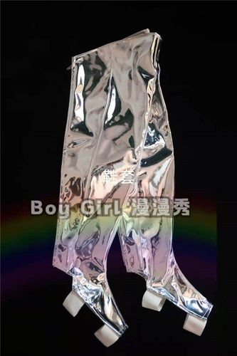 舞台腿套银色皮质鞋套高筒