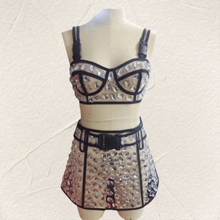 大水滴水晶钻透明亚克力套装 歌手模特走秀演出服夜店酒吧蹦迪服装