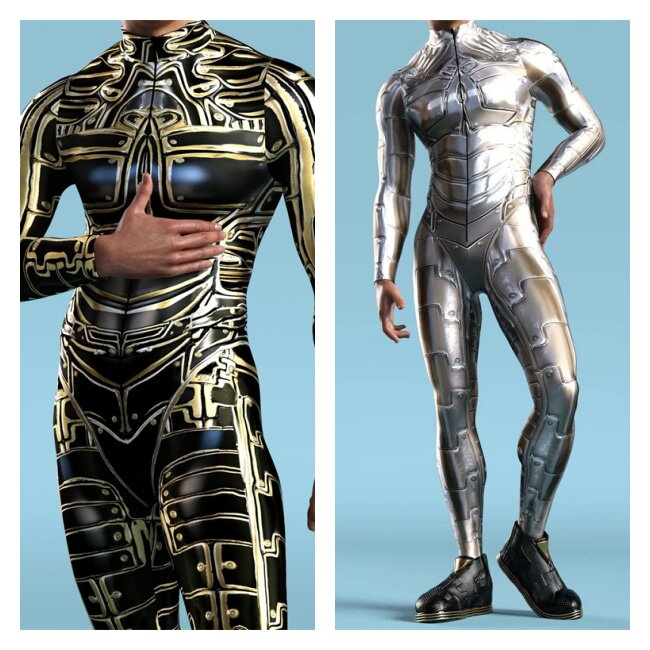 3d印图肌肉男机器人科技感科幻连体贴身内搭cos未来战士舞台服